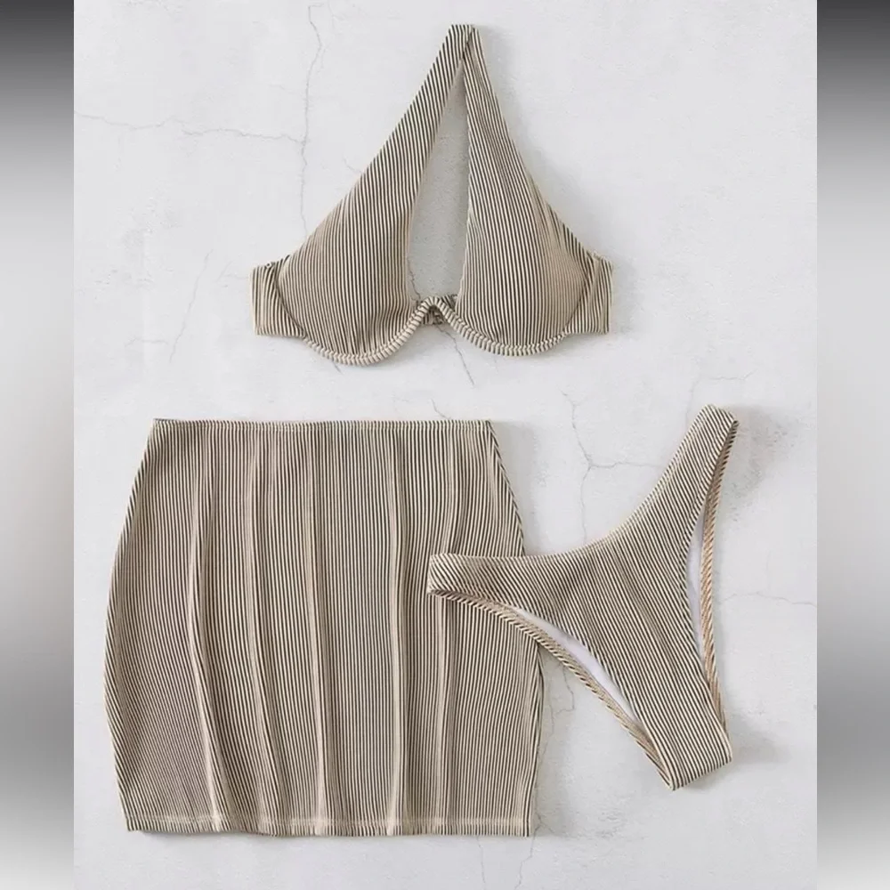 Beige Ribbed Swim Set - Picture 3 of 3